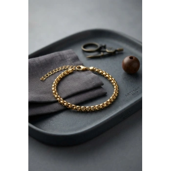 316L Çelik Gold Renk Box Zincir Model Erkek Bileklik TJ-EB3811