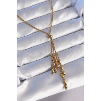 316L Çelik Gold Renk Boyu Ayarlanabilir Sallantılı Model Kolye - TJ-BKO8885