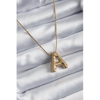 316L Çelik Gold Renk Bubble A Harf Model Kadın Kolye TJ-BKO7946