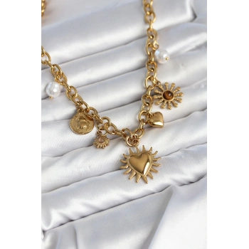316L Çelik Gold Renk Charmlı Model Kadın Kolye TJ-BKO11135
