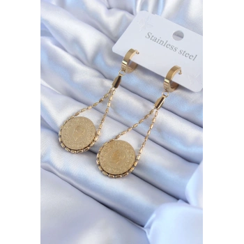 316L Çelik Gold Renk Çyrek Model Kadın Küpe - TJ-BKP8017