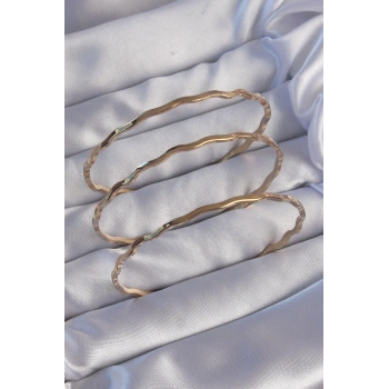 316L Çelik Gold Renk Dalgalı Model Bilezik Seti - TJ-BB6177