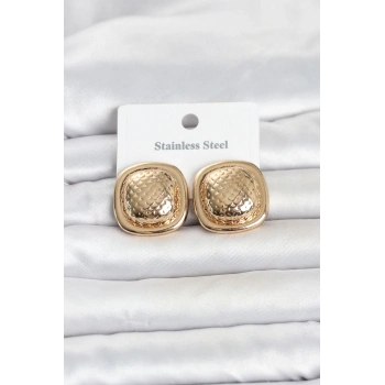 316L Çelik Gold Renk Düğme Model Kadın Küpe TJ-BKP11816