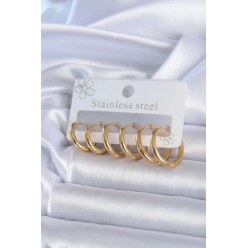 316L Çelik Gold Renk Halka Model Kadın Küpe Seti - TJ-BKP7886