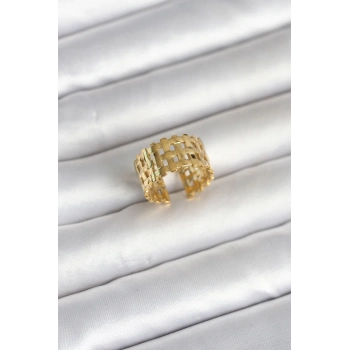 316L Çelik Gold Renk Hasır Model Kadın Yüzük TJ-BYK4161