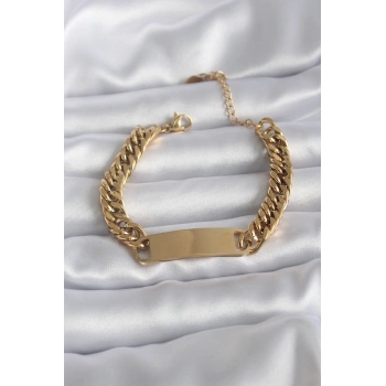 316L Çelik Gold Renk İsim Yazılabilir Plaka Model Kadın Bileklik TJ-BB5744