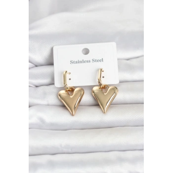316L Çelik Gold Renk Kalp Modelli Kadın Küpe TJ-BKP11835