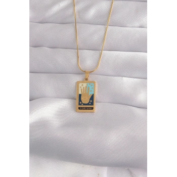 316L Çelik Gold Renk Karışık Mineli El Figür Tarot Kolye TJ-BKO9035