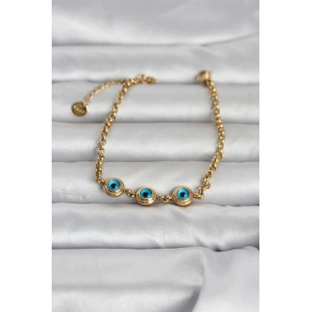 316L Çelik Gold Renk Nazarlı Kadın Bileklik TJ-BB8392