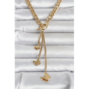 316L Çelik Gold Renk Sallantılı Kadın Kolye TJ-BKO11043