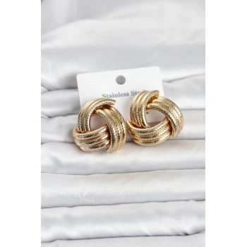 316L Çelik Gold Renk Sarmal Model Kadın Küpe TJ-BKP11841