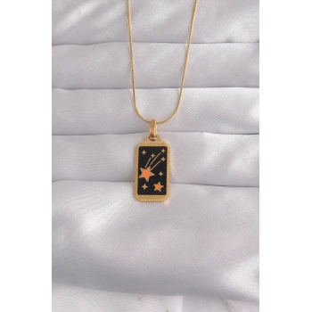 316L Çelik Gold Renk Siyah Mineli Yıldız Figür Tarot Kolye TJ-BKO9028