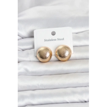 316L Çelik Gold Renk Top Model Kadın Küpe TJ-BKP11836