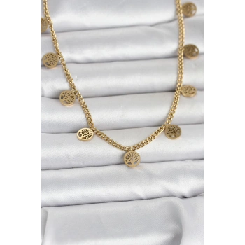 316L Çelik Gold Renk Yaşam Ağacı Model Kadın Kolye TJ-BKO11045