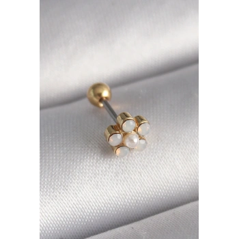 316L Çelik Gold Renk Zirkon Taşlı Çiçek Model Tragus Piercing TJ-PR1282