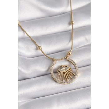316L Çelik Gold Renk Zirkon Taşlı Göz Model Kadın Kolye TJ-BKO9404