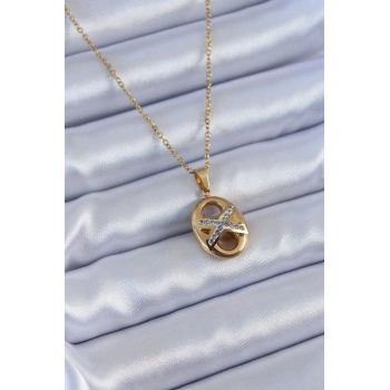 316L Çelik Gold Renk Zirkon Taşlı Kadın Kolye TJ-BKO7635