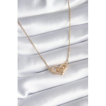 316L Çelik Gold Renk Zirkon Taşlı Model Kadın Kolye TJ-BKO8252