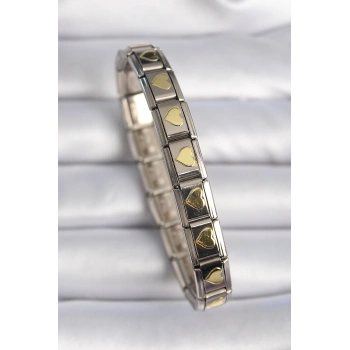 316L Çelik Gümüş Renk Gold Kalp İşleme Nomination Charm Bileklik TJ-BB6460