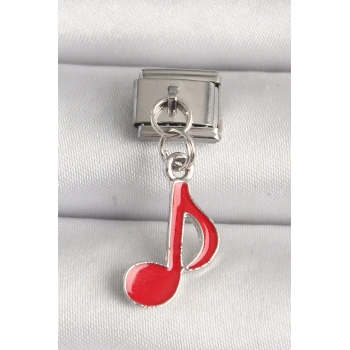 316L Çelik Gümüş Renk Kırmızı Müzik Nota Model Nomination Charm TJ-BC1218