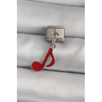 316L Çelik Gümüş Renk Kırmızı Nota Model Nomination Charm TJ-BC1180