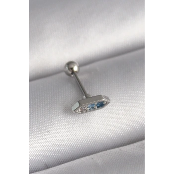 316L Çelik Gümüş Renk Mavi Zirkon Taşlı Tragus Piercing TJ-PR1285