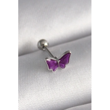 316L Çelik Gümüş Renk Mor Model Tragus Piercing TJ-PR1287