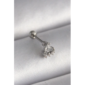 316L Çelik Gümüş Renk Üçgen Zirkon Taşlı Tragus Piercing TJ-PR1239
