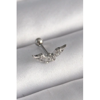 316L Çelik Gümüş Renk Zirkon Taş Detay Kanat Model Tragus Piercing TJ-PR1291