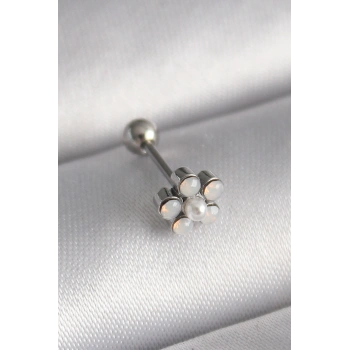 316L Çelik Gümüş Renk Zirkon Taşlı Çiçek Model Tragus Piercing TJ-PR1283