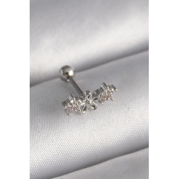 316L Çelik Gümüş Renk Zirkon Taşlı Çiçek Tragus Piercing TJ-PR1247