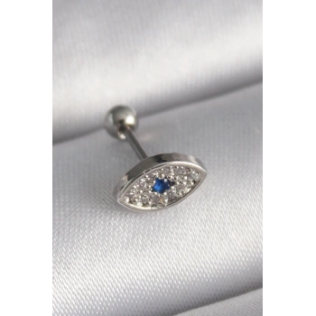 316L Çelik Gümüş Renk Zirkon Taşlı Göz Tragus Piercing TJ-PR1253