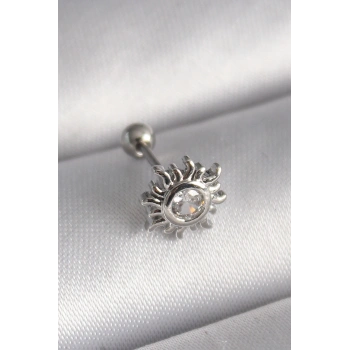 316L Çelik Gümüş Renk Zirkon Taşlı Güneş Tragus Piercing TJ-PR1279