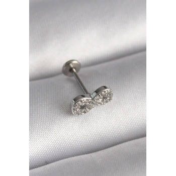 316L Çelik Gümüş Renk Zirkon Taşlı Sonsuzluk Model Tragus Piercing TJ-PR1345