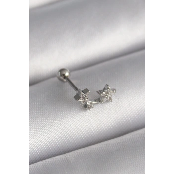 316L Çelik Gümüş Renk Zirkon Taşlı Yıldız Tragus Piercing TJ-PR1245