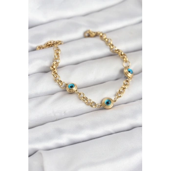 316L Çelik Nazar Model Gold Renk Kadın Bileklik TJ-BB8166