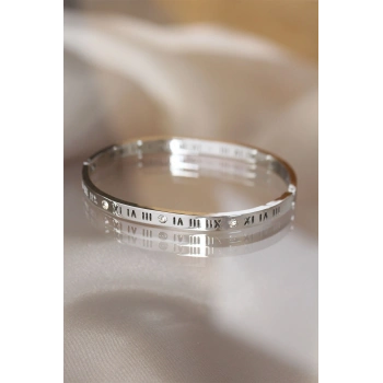 316L Çelik Roma Rakamlı Silver Renk Bilezik Kelepçe TJ-BB3566