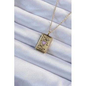 316L Çelik Zincir Eskitme Renk Pembe Mineli Kalp Figürlü Tarot Kolye TJ-BKO9231