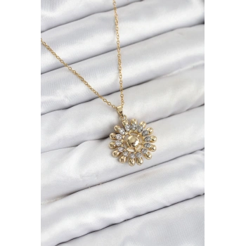 316L Çelik Zincir Gold Renk Güneş Model Kadın Kolye TJ-BKO10605