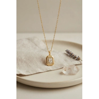 316L Çelik Zincir Gold Renk Kare Form Kolye TJ-BKO11186