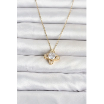 316L Çelik Zincir Gold Renk Yonca Model Kadın Kolye TJ-BKO11078