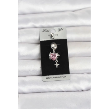 316L Cerrahi Çelik Pembe Zirkon Taşlı Model Göbek Piercing TJ-PR1408