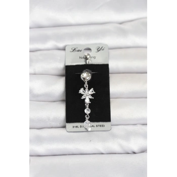 316L Cerrahi Çelik Sallantılı Zirkon Taşlı Model Göbek Piercing TJ-PR1410