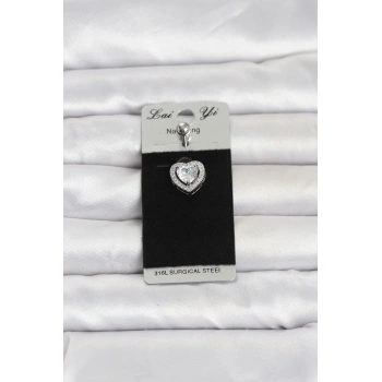 316L Cerrahi Çelik Zirkon Taşlı Kalp Model Göbek Piercing TJ-PR1389