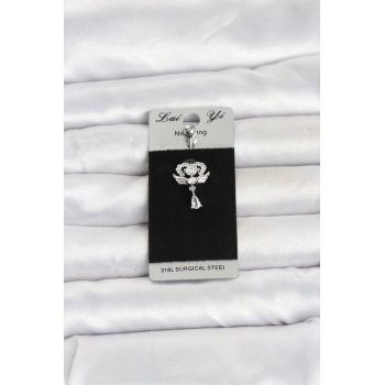 316L Cerrahi Çelik Zirkon Taşlı Kanatlı Model Göbek Piercing TJ-PR1375