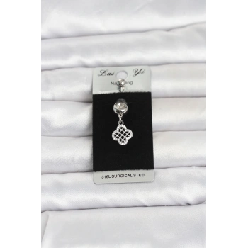 316L Cerrahi Çelik Zirkon Taşlı Sallantılı Yonca Model Göbek Piercing TJ-PR1397