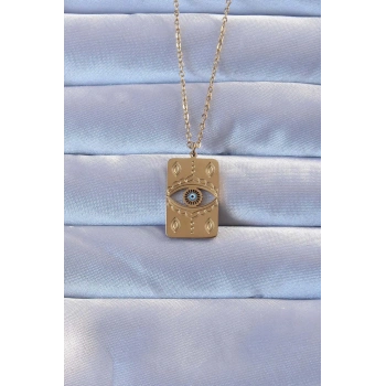 316L Renk İşlemeli Nazarlı Vintage Kolye TJ-BKO9266