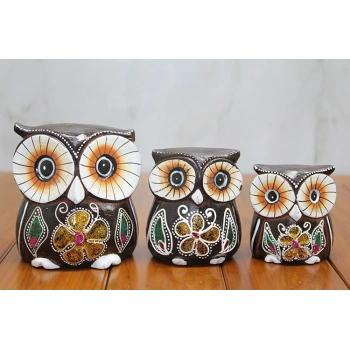 Ahşap 3Lü Baykuş Seti Polos:1