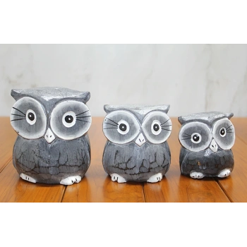 Ahşap 3Lü Baykuş Seti Polos:2