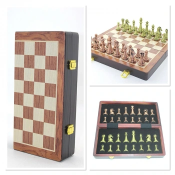 Ahşap Kutulu Metal Taşlı Hazneli Satranç Takımı Alk4227